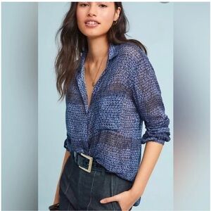 Anthropologie Cloth and Stone Blue and Black Long Sleeve Button Down Shirt Small